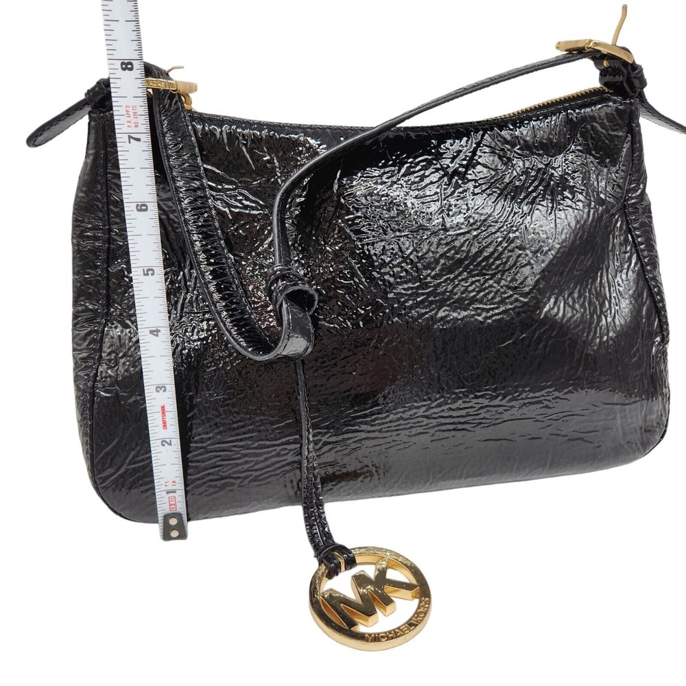 Michael Kors Shiny Black Shoulder Bag Handbag Purse Dressy Designer - Picture 8 of 10